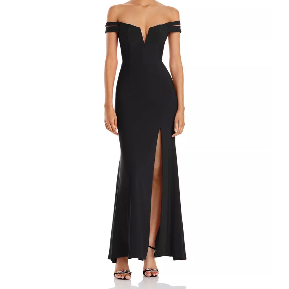 Aqua Brand Black Off the Shoulder Gown 0